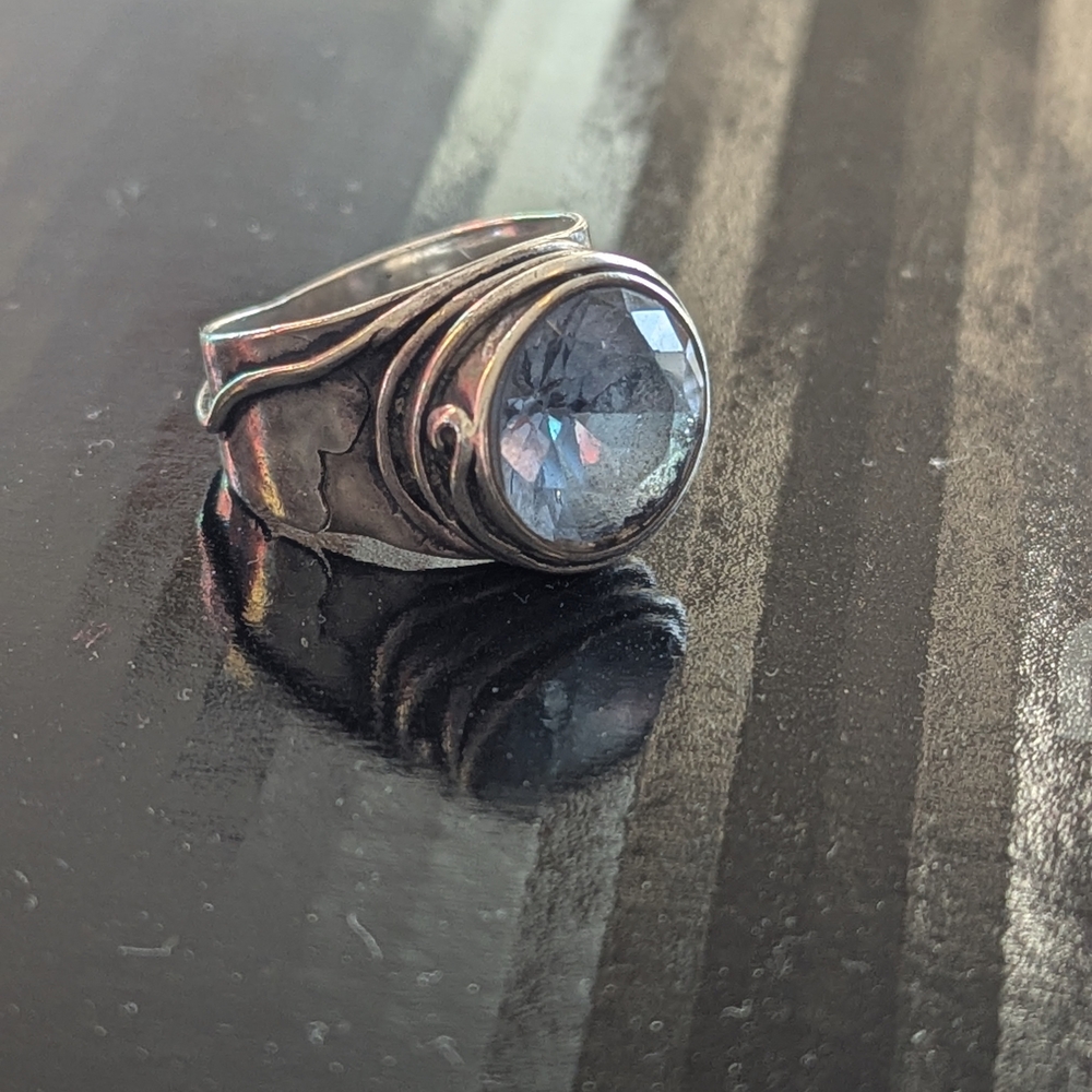 Elegant Silver Ring with Blue Gemstone Size 7
